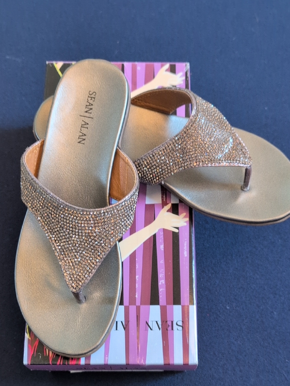 Metallic Rose Gold Beaded Thong Sandals